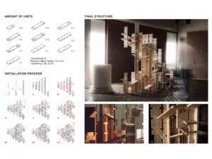 Generative Isotropic Timber System: Amount of units, installation process, and final structure